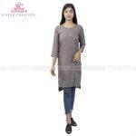 Bisesh Creation Grey Solid Front Buttoned Cotton Kurti For Women