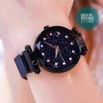 Black Colour Case With Black Colour Magnetive Chain Fashionable Round Shape Watch For Women