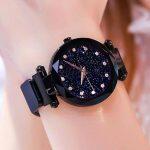 Black Colour Magnetive Chain Fashionable Round Shape Watch For Women