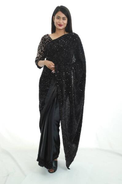 Black Sequence Saree With Sequence Blouse