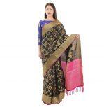 Black Silk Floral Printed Saree With Unstitched Blouse For Women