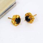 Black Solid Rhinestone Floral Designed Stud Earrings For Women