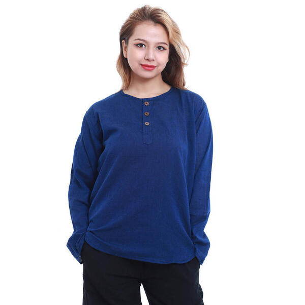 Cotton Front Button Design Full Sleeve Tops For Women