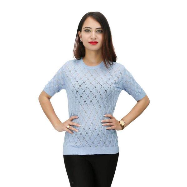 Knit Half Sleeves Sheer Top