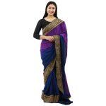 Blue Silk Golden Embroidred Border Design Saree For Women