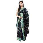 Blue Silk Leaf Print Design Saree For Women