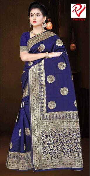 Blue Silk Saree With Blouse For Women