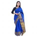 Blue Solid Border Design Silk Saree For Women