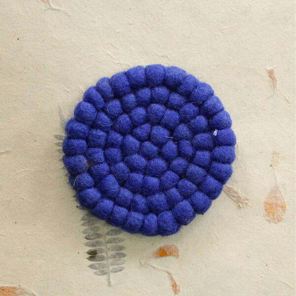Blue Solid Circle Design Felt Tea Coaster : Set Of 5- 10*10 cm