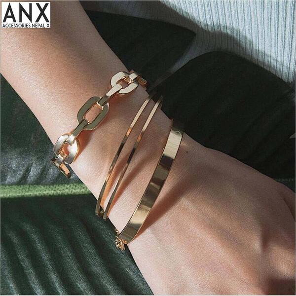 Boho Gold Geometric Thick Chain Link Bracelet set For Women