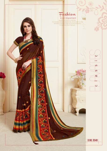 Brown Rennial Printed Saree for Women