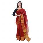 Brown Solid Border Design Chiffon Saree For Women