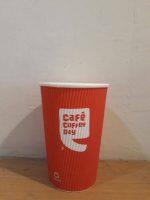 Cafe Coffee Day Label Disposable Red 16-OZ Hot Beverage Cups with Ripple Wall Design: No Need for Sleeves – Perfect for Cafes – Eco-Friendly Recyclable Paper – Insulated – Takeout Coffee Cup