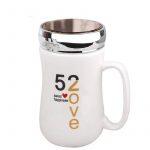 Ceramic Coffee Mug with Glass Mirror Lid-, White, 400 ml (Print may vary as per stock available)