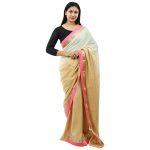 Creamy Chiffon Plain Pink Border Design Saree For Women