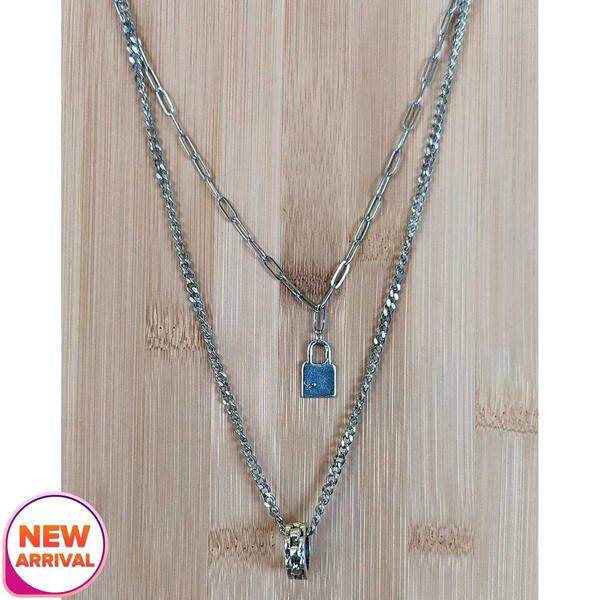 Creative Women Silver Plated Lock And Ring Necklace Chain