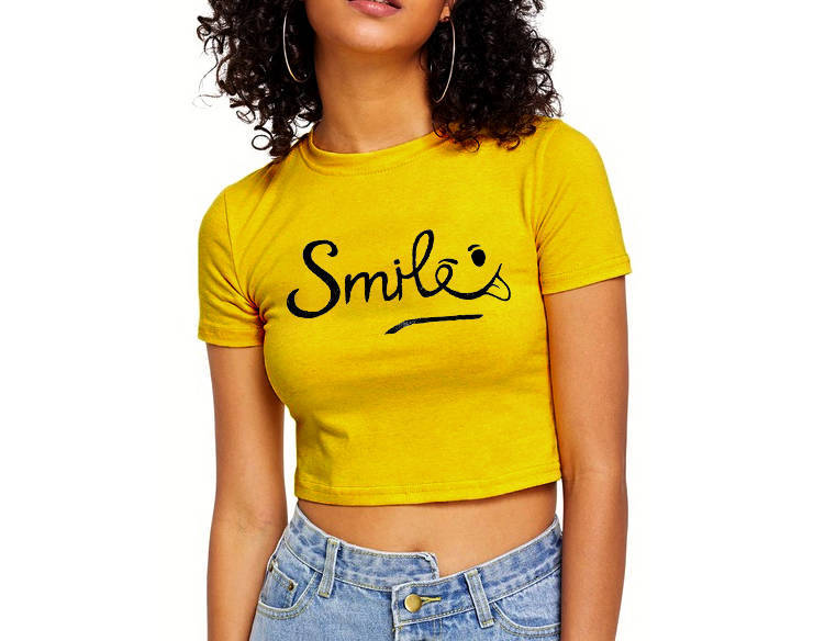 Crop Yellow Printed T-Shirt For Women