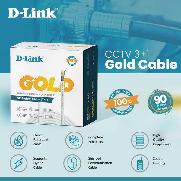 D-link 3+1 100% Copper Gold Cctv Cable, 90m - DCC-CCU-90