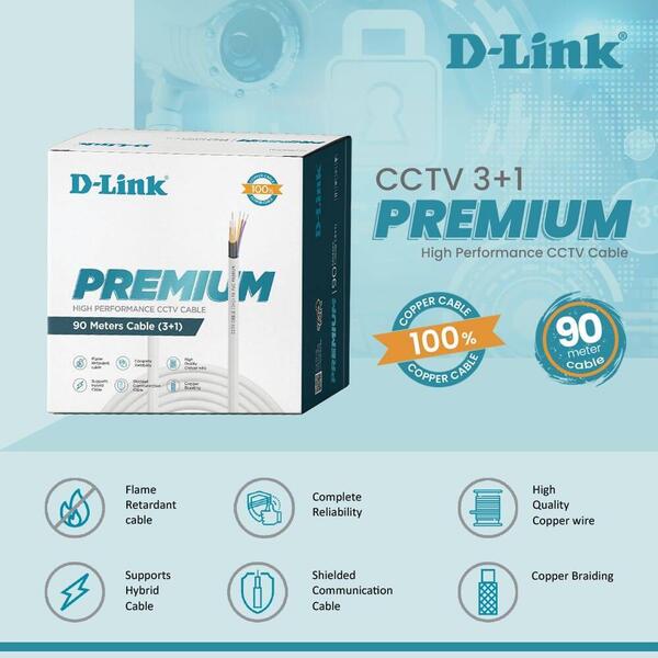 D-link 3+1 Premium Cctv Cable 90m - DCC-WHI-90