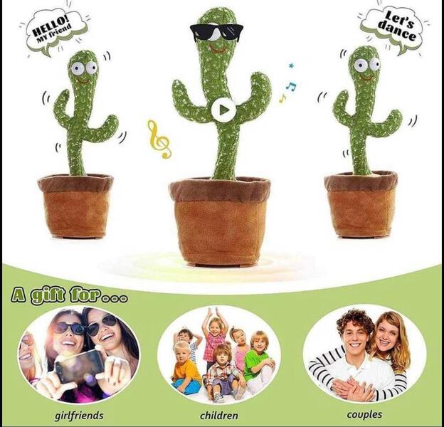 Dancing And Singing Cactus With Rechargeable Wire