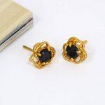 Dark Blue Solid Rhinestone Leaf Designed Stud Earrings For Women