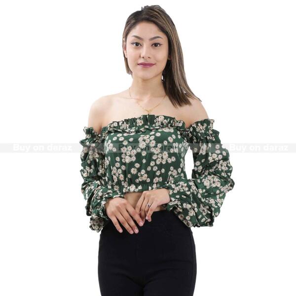 Floral Printed Off Shoulder Crop Top For Women