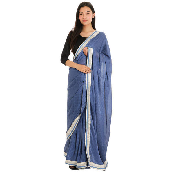 Designer Georgette Rich Blue Saree With Blouse