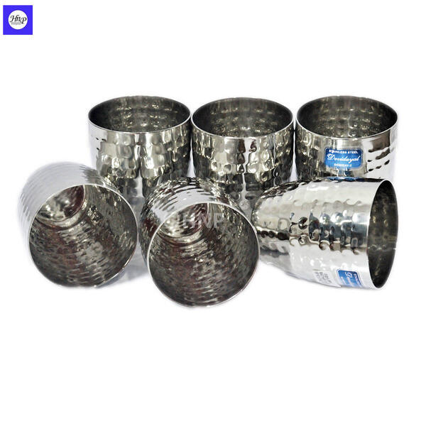 DeviDayal Stainless Steel Mather Hammered ( Beaten ) Glass/ 400 ML Each