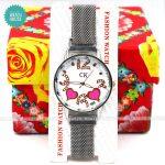 Diamond Dial Analog Casual Mesh Steel Magnet Strap Watch For Women-Silver