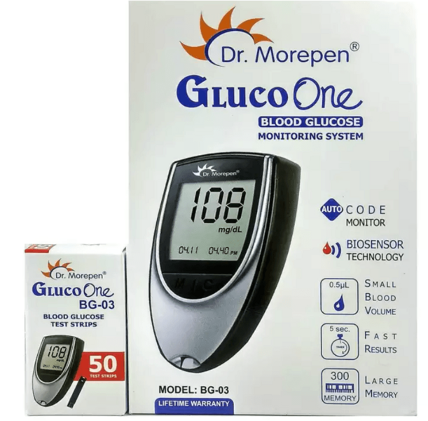Dr. Morepen Bg-03 Gluco One Glucometer, 25 Strips (Multicolor)