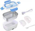 Electric Lunch Box,Portable Food Warmer Heating,Food-Grade Stainless Steel Container, 12V 110V 40W Adapter, Car Truck Home Work Use, With Spoon and 2 Compartments