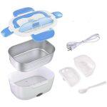 Electric Lunch Box,Portable Food Warmer Heating,Food-Grade Stainless Steel Container, 40W , Home Work Use, With Spoon and 2 Compartments