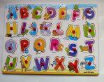 English Letters Board Toy ABC Wooden Jigsaw Puzzle with Knobs Learn English Alphabet for Kids Boys & Girls Dx587