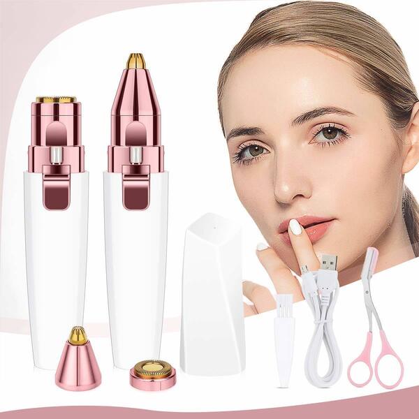 Eyebrow Remover for Women, 2 in 1 Facial Hair Trimmer with Light, USB Rechargeable Painless Eyebrow Razor & Epilators for Lips Nose Body Hair Removal, Portable Electric Shaver
