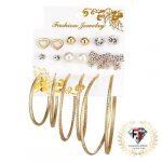 Fashion Jewels Splendid Pearl & AD Heart Note Swanky 9 Pair of Stud & Hoop Earrings For Women