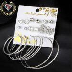 Fashion Jewels Splendid Pearl & AD Heart Note Swanky 9 Pair of Stud & Hoop Silver Color Earrings For Women