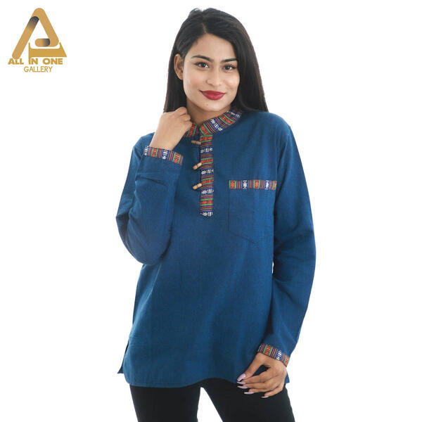 Full Sleeve Boarder Front Buttoned Ladies Kurta For Women