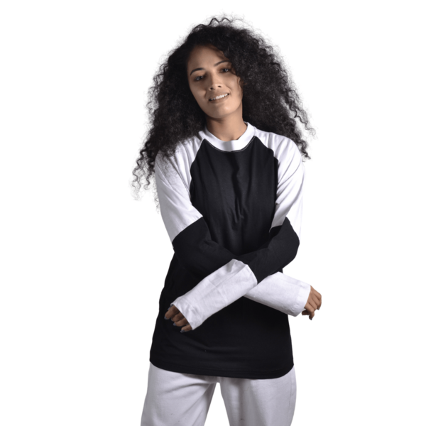 Full Sleeve Plain Combination T-Shirt For Women (Black and White)
