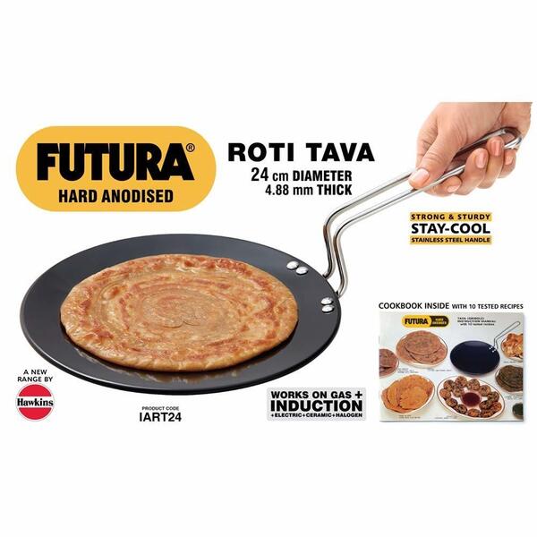 Futura Hard Anodised Induction Compatible Roti Tava 24cm Diameter 4.88mm Thick IART24