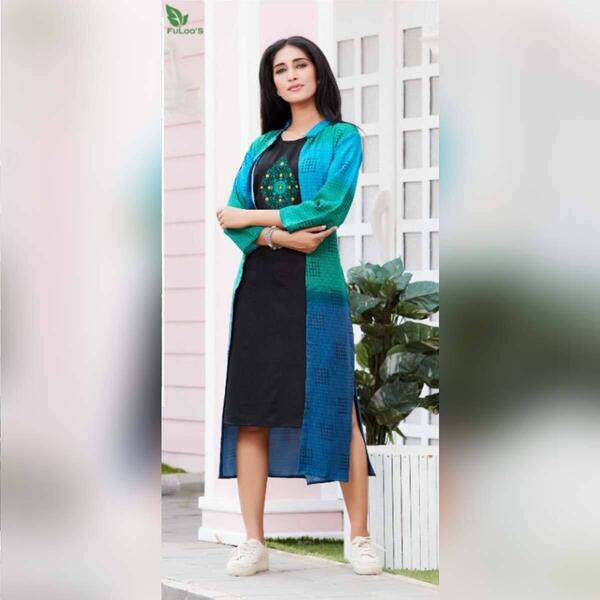 GF Women Designer Kurti with Jacket Set # Black
