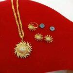 Gold Plated And Stones Embellished Sun Set Locket With Ring And Earring