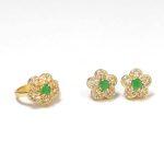 Gold Plated Green Stone Studded Earrings And Ring Set For Women