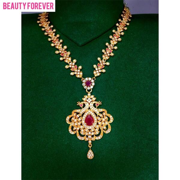 Gold Plated Pink Stone Necklace