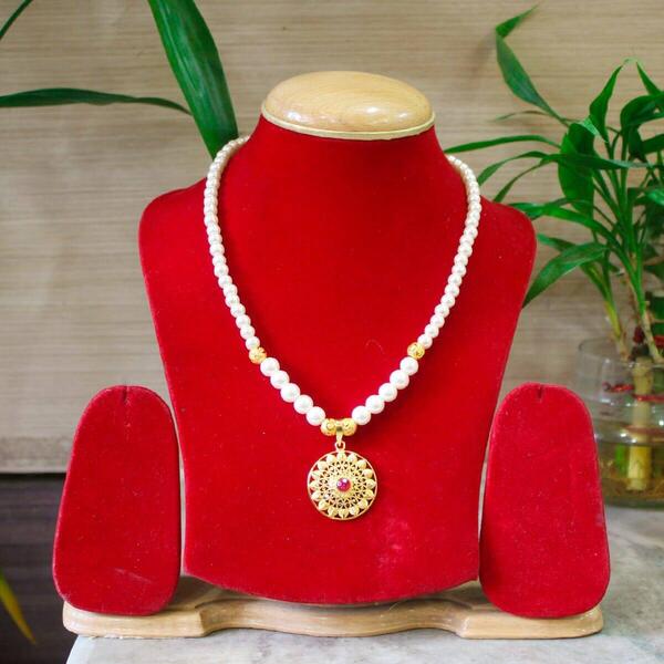 Golden Petal Design Gold Plated Pearl Necklace
