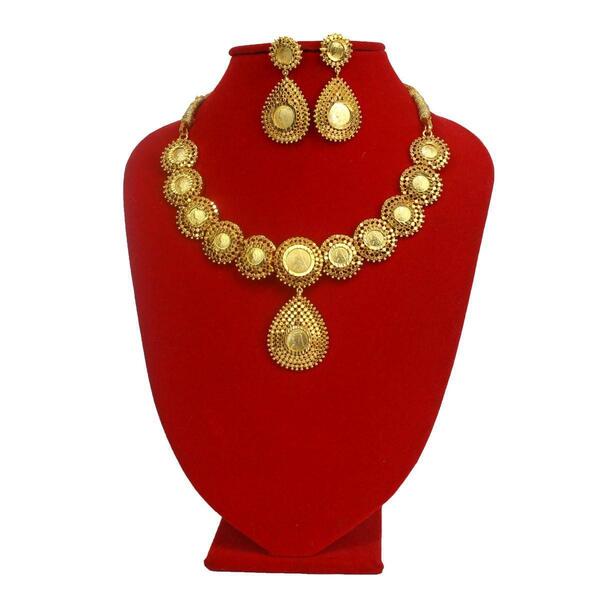 Golden Plated Short Necklace With Earring Designed For Women