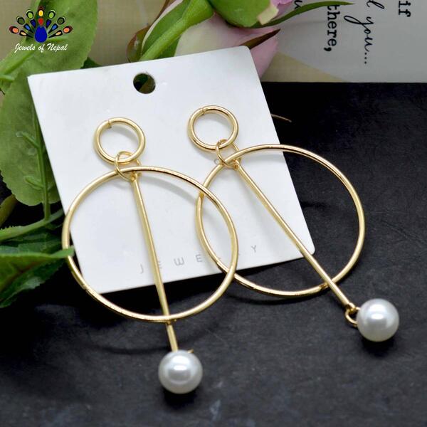 Golden/Silver Korean Exaggerated Faux Pearl Drop Statement Earrings by Jewels of Nepal