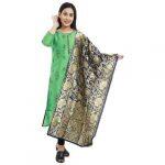 Green Cotton Floral Embroidered Kurti With  Blue Shawl Set For Women