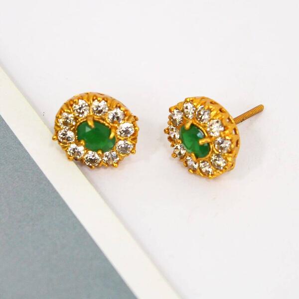 Green Multiple Stone Circle Designed Stud Earrings For Women