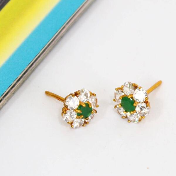 Green Multiple Stone Floral Designed Stud Earrings For Women