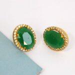 Green Solid Rhinestone Border Stud Earrings For Women